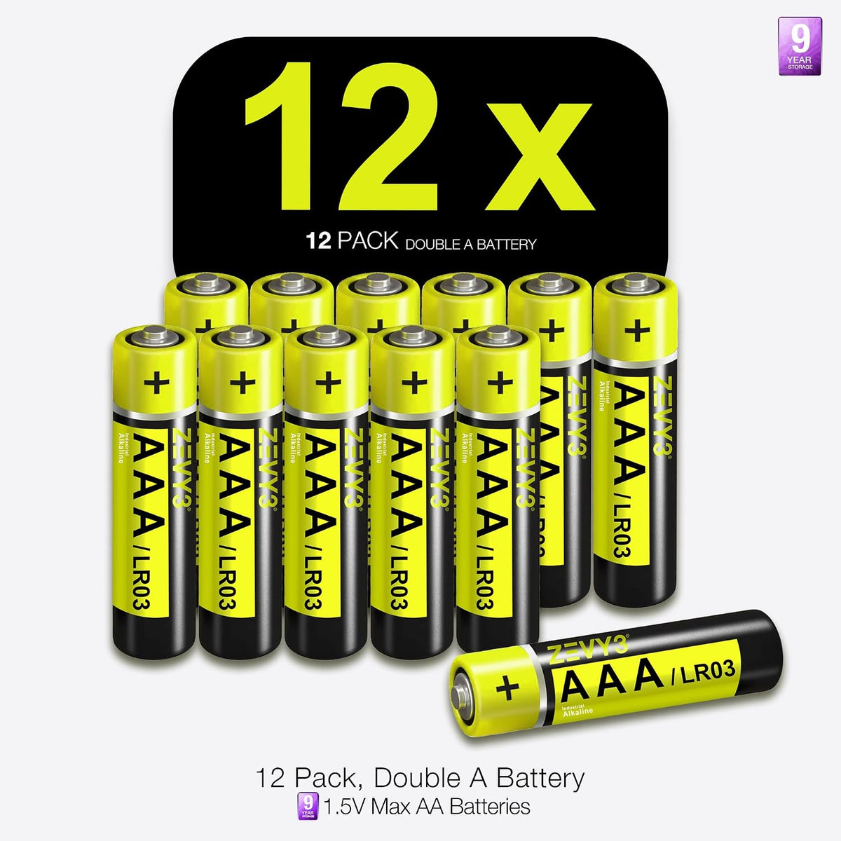 AAA Batteries 12 Pack, Long Lasting Alkaline Batteries, Leak-Proof, High Power, Ideal for Remote Controls, Toys, Clocks & Household Devices