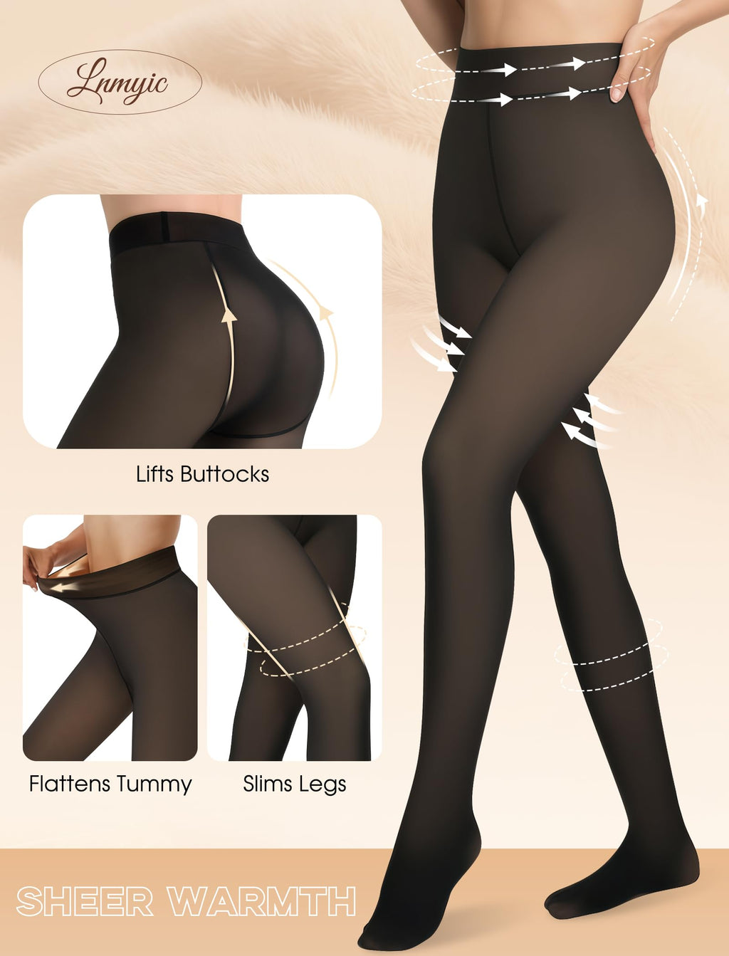 Lnmyic Fleece Lined Thermal Tights That Look Sheer Women Black & Brown