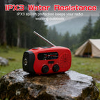 Wind Up Solar Radio, Emergency Radio, Portable Hand Crank Radio, AM/FM Radio with LED Torch, 7400mWh Rechargeable Power Bank, SOS Alarm, USB Phone Charger, Emergency Use for Camping Hiking (Red)