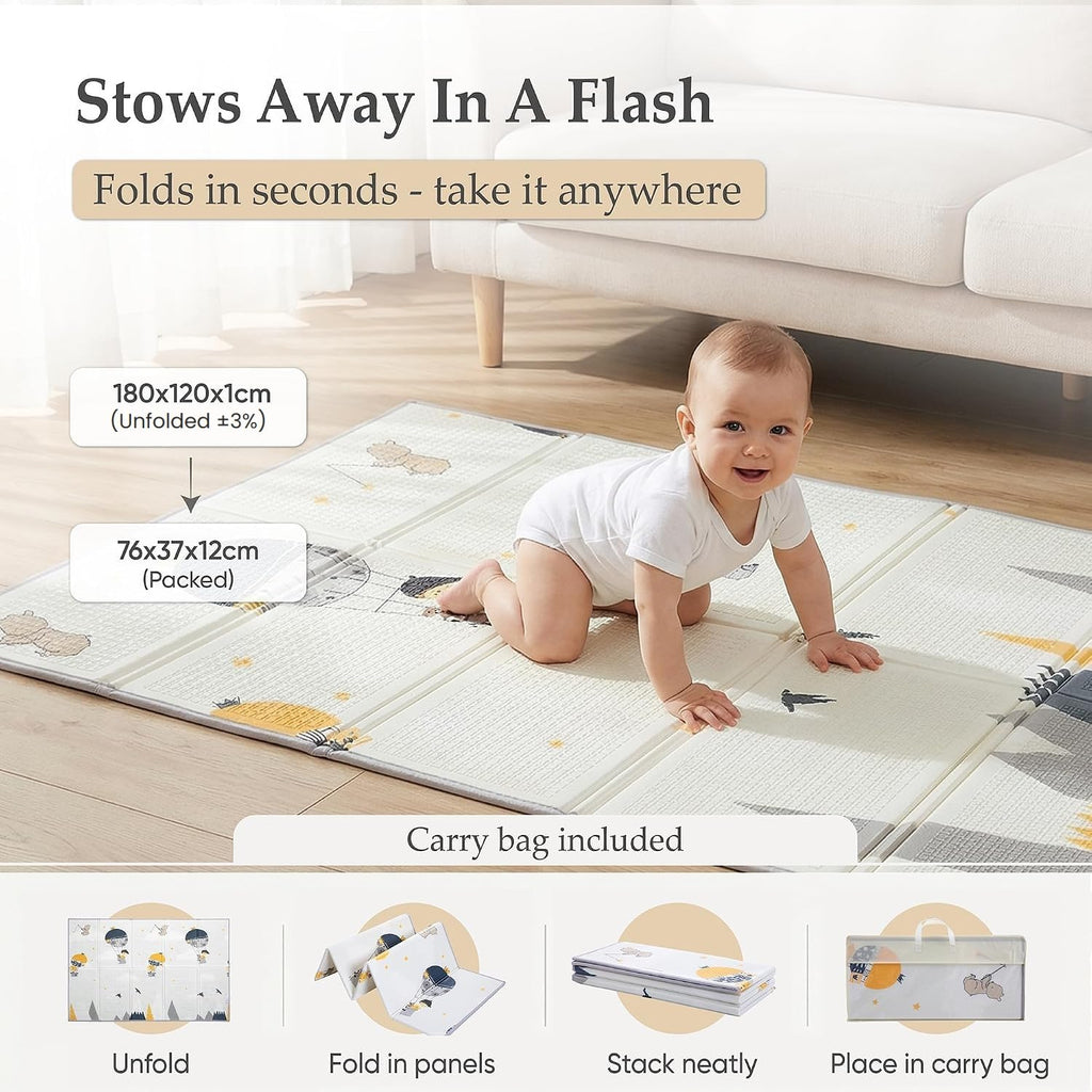 Foldable Play Mat – Large Reversible Baby Play Mat 180x150 cm | Waterproof XPE Foam Baby Playmat & Crawling Mat for Newborn to Toddler | Tummy Time & Baby Mats for Floor Play