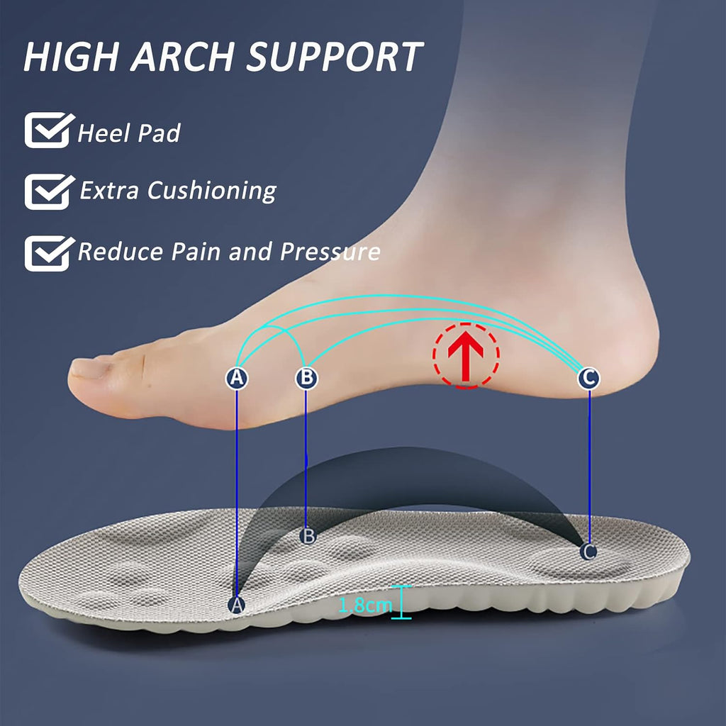 Memory Foam Insoles with Arch Support for Women Men,Comfort Massage Insoles Replacement Shoe Inserts for Trainers Sneakers Sports Shoes Work Boots,Breathable,Shock Absorption (8/8.5UK, Black)