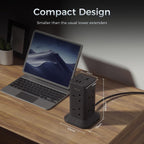 TESSAN Tower Black Extension Lead with USB C Slots