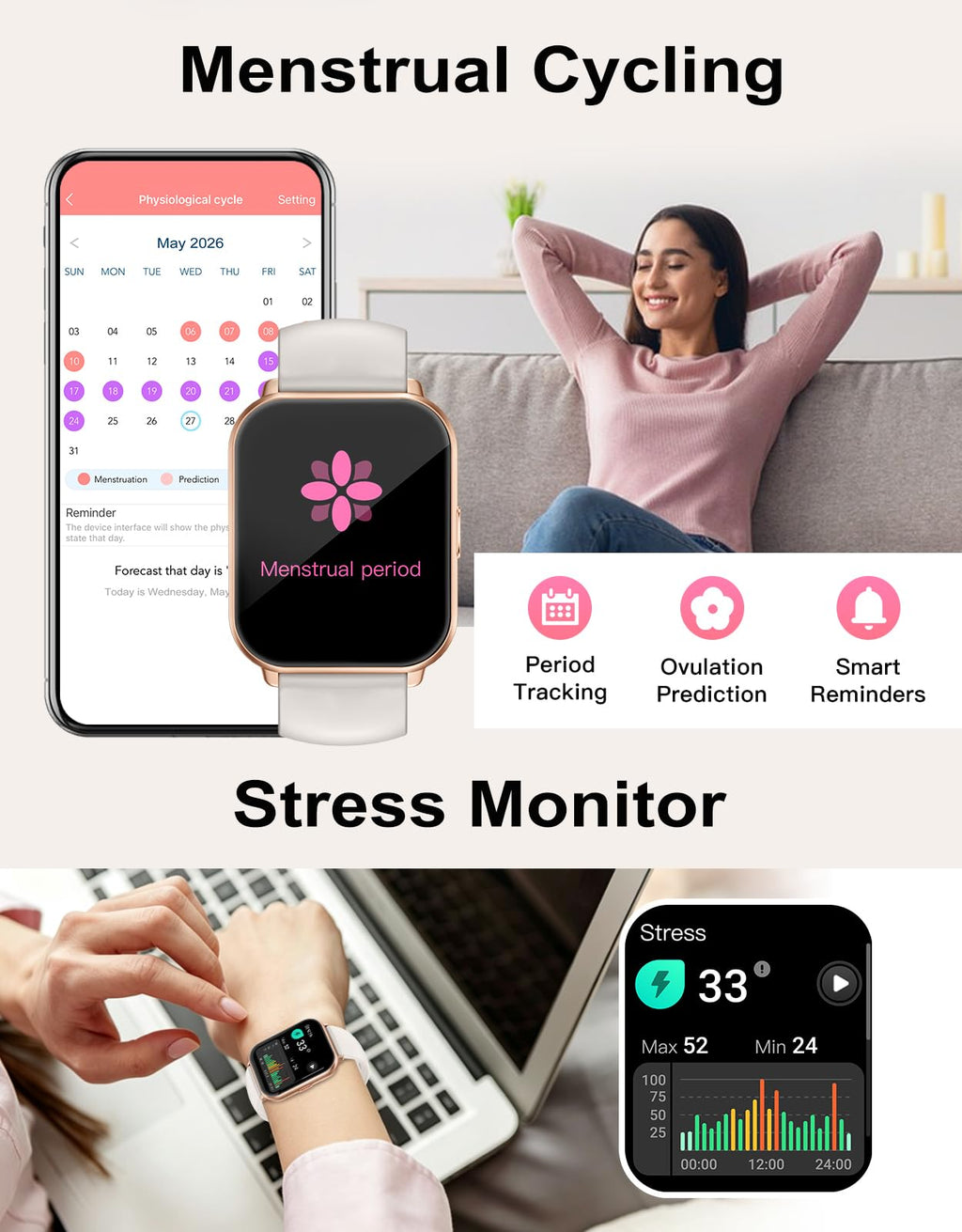 RUIMEN Smart Watch Answer Dial Call,Smart Watches for Women Men 1.85" HD Screen Fitness watch with SpO2 Heart Rate Sleep Monitor Step Counter Waterproof 100+ Sports Mode for Android iOS (2 Bands)