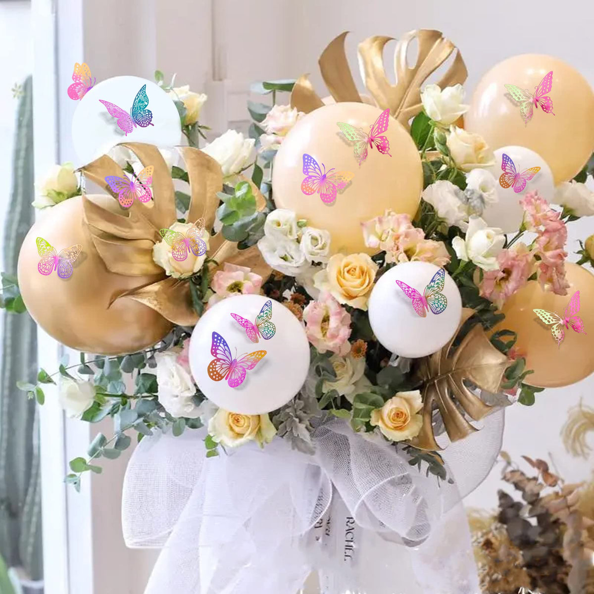 SAOROPEB 3D Butterfly Wall Decor 48 Pcs Gold Butterfly Birthday Decorations
