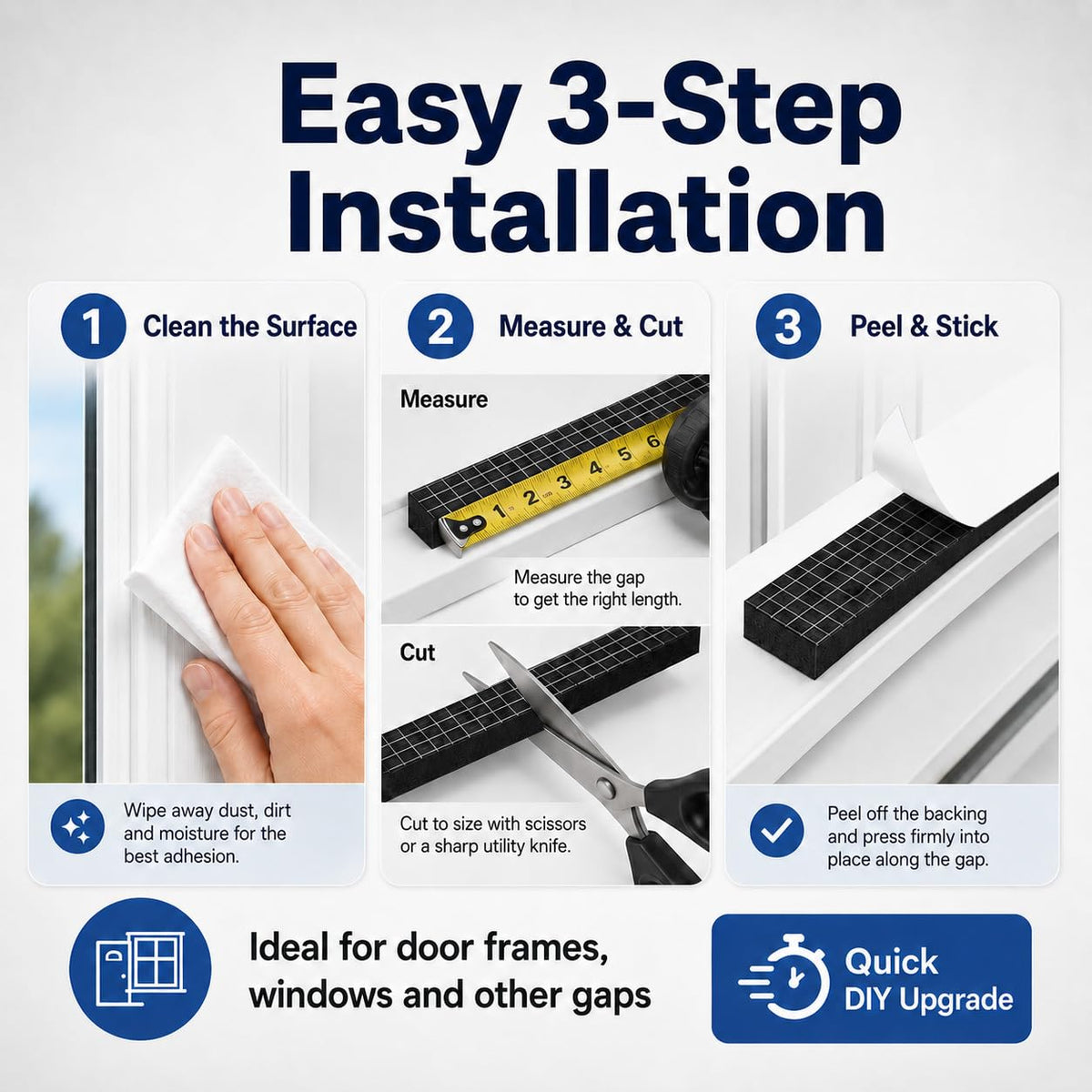 EVA Weather Stripping Foam Insulation Tape with Adhesive Foam Door Seal Weather Strip for Door Frame/Window/Gaps/Insulation/Buffer