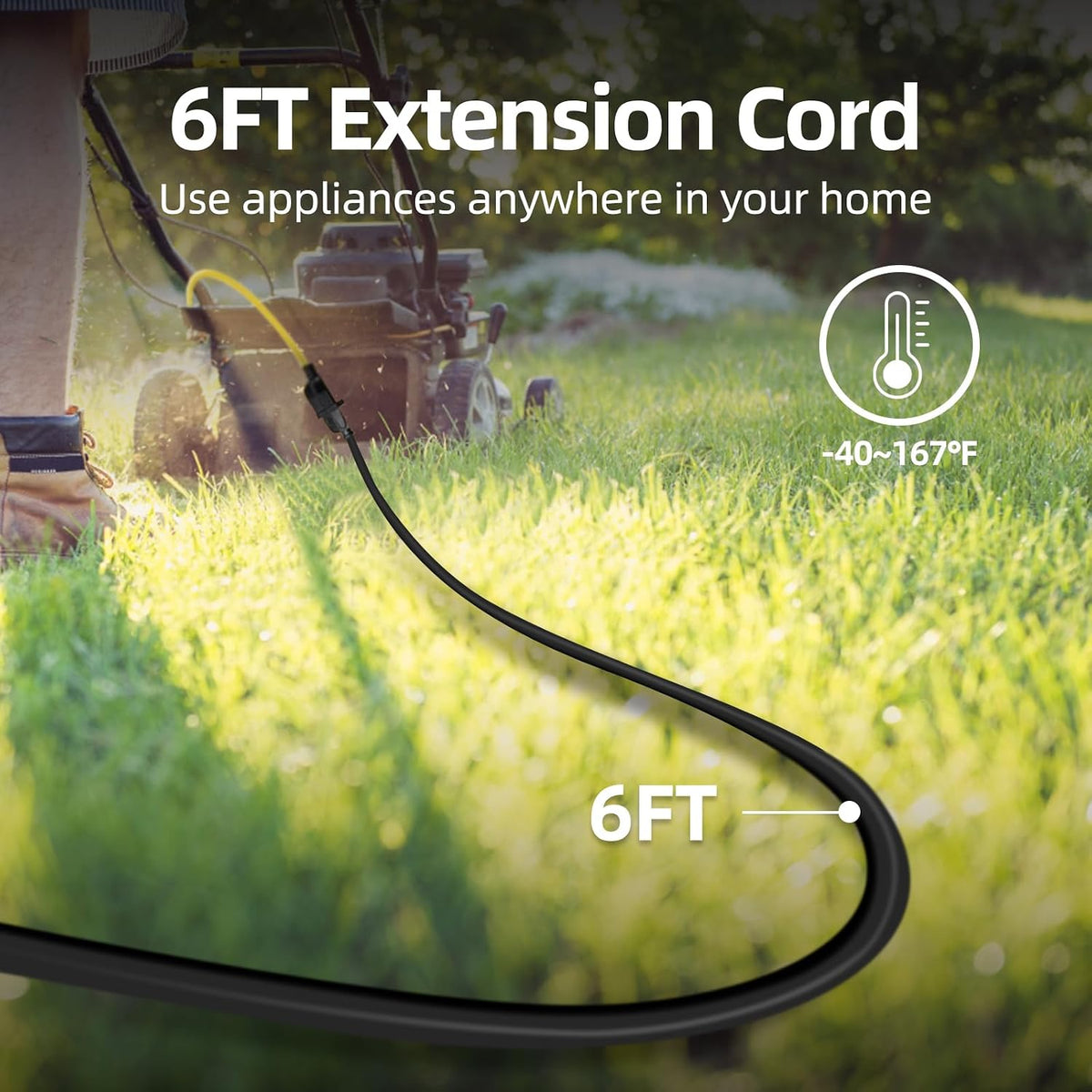 TiFFCOFiO Indoor Outdoor Extension Cord Waterproof, 40 Feet 3 Prong Power Cord for Home and Garden, 16 AWG, 13A/1625W, ETL Listed