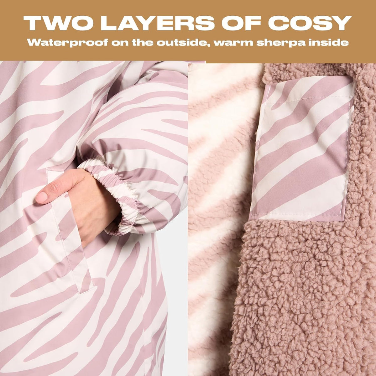 OHS Adults Drying Robe, Water-Resistant Changing Robe Gifts for Women Comfy Sherpa Privacy Robes for Women Men, Stay Dry Jacket Swimming Camping Drying Robes - S/M, L/XL