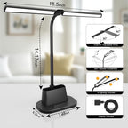 Airlonv LED Desk Lamp with Clamp, 17" Stepless Dimming Light, Black
