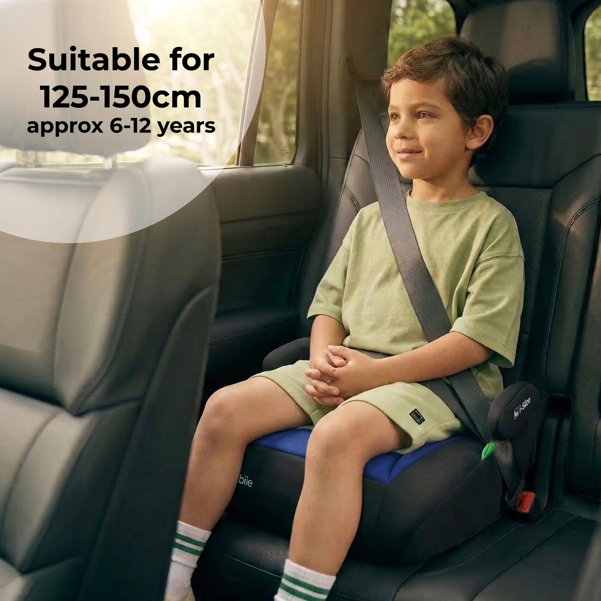 My Babiie MBCSB10 Booster Car Seat - Lightweight at 1kg, Approx. 6-12 Years (125-150cm, 22-36kg), R129, i-Size Backless Child Car Seat, Group 3, Compact, Portable, Ideal for Travel - Black