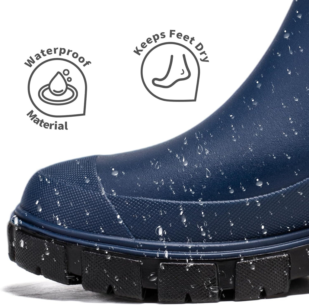 DRECAGE Wellies Boots Women Waterproof Short Chelsea Fashion Ladies Comfortable Rain Boots Outdoors Garden Walking