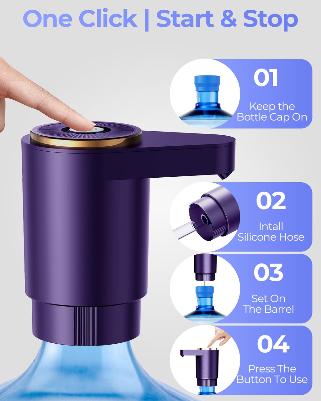 Water Jug Pump for 5 Gallon Bottle – Portable Electric USB-C Charging Dispenser, Dual Powerful Motors, Fast Flow, Fits 2-5 Gallon Jugs – Ideal for Home, Office, Camping, RV, Beige