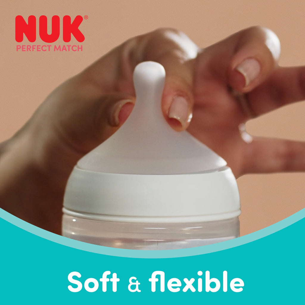 NUK Perfect Match Baby Bottle | 3+ Months | 260ml | Anti Colic Feeding Bottle | PP | Temperature Control Indicator | Hippo | 3 Count