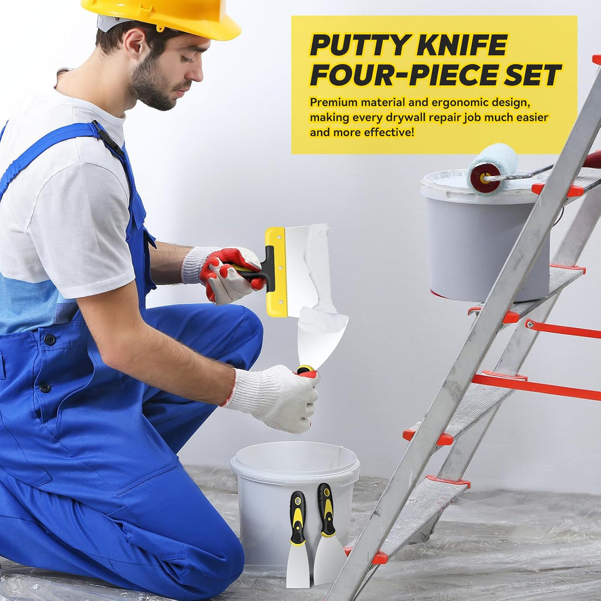 suokoun Paint Wallpaper Scraper Set, 2'', 4'', 6'', 8'' Stainless Steel Paint Scraper Set with Soft Handle, Plastering Tools for Drywall(4 Pack)