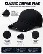 Baseball Cap for Men & Women, Adjustable Unisex 6 Panel Hat with Curved Peak, Breathable Eyelets, One Size Fits Most, Casual Sports Outdoor Wear