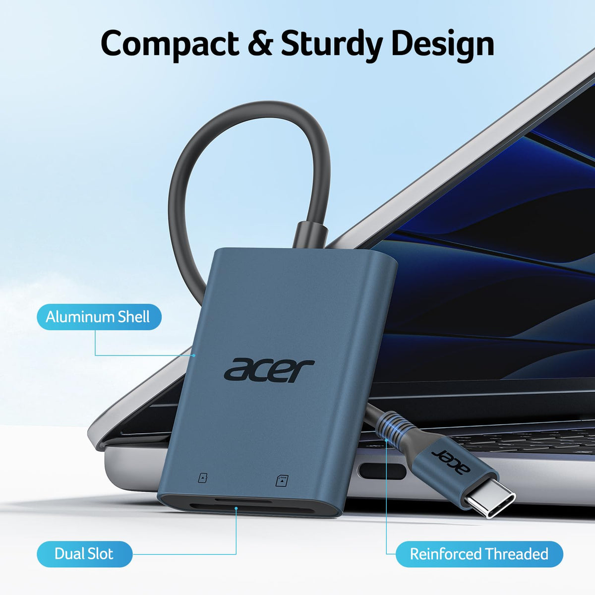 Acer USB-C SD Card Reader, High Speed Type-C Micro SD Card Adapter, USBC External Memory Card Reader SDXC, Micro SDXC Card, Compatible with MacBook Pro/Air, Acer Laptop, iPhone 16, Camera -Silver