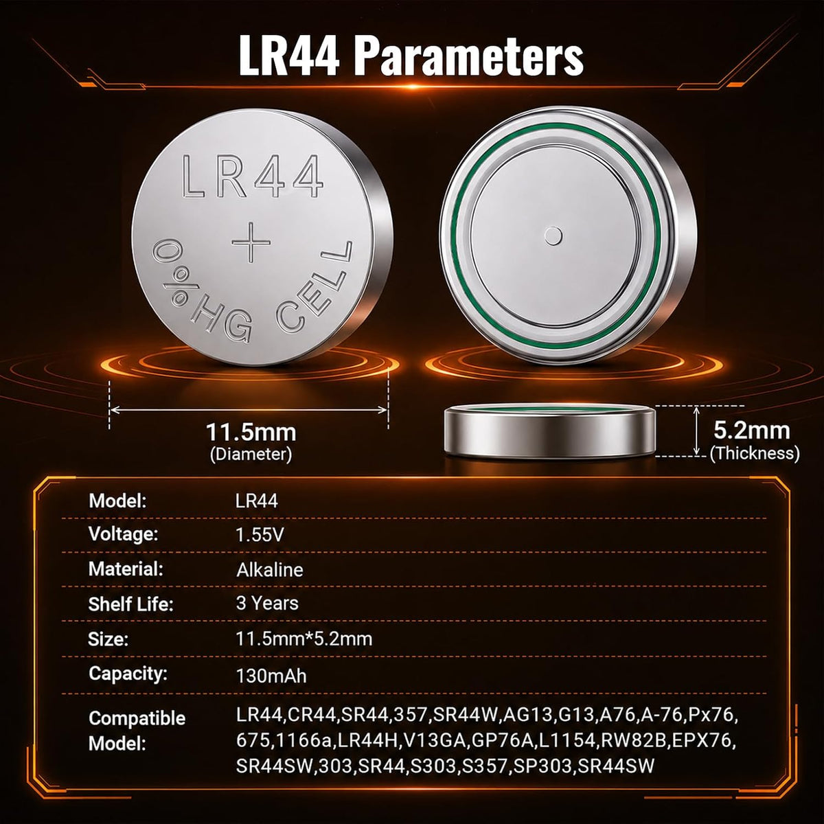 POWEROWL 12-Pack LR44 SR44 L1154 1.5V Alkaline Button Cell Batteries Watches, Key Fobs, Toys & Small Electronics