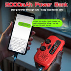 Wind Up Solar Radio, Emergency Radio, Portable Hand Crank Radio, AM/FM Radio with LED Torch, 7400mWh Rechargeable Power Bank, SOS Alarm, USB Phone Charger, Emergency Use for Camping Hiking (Red)