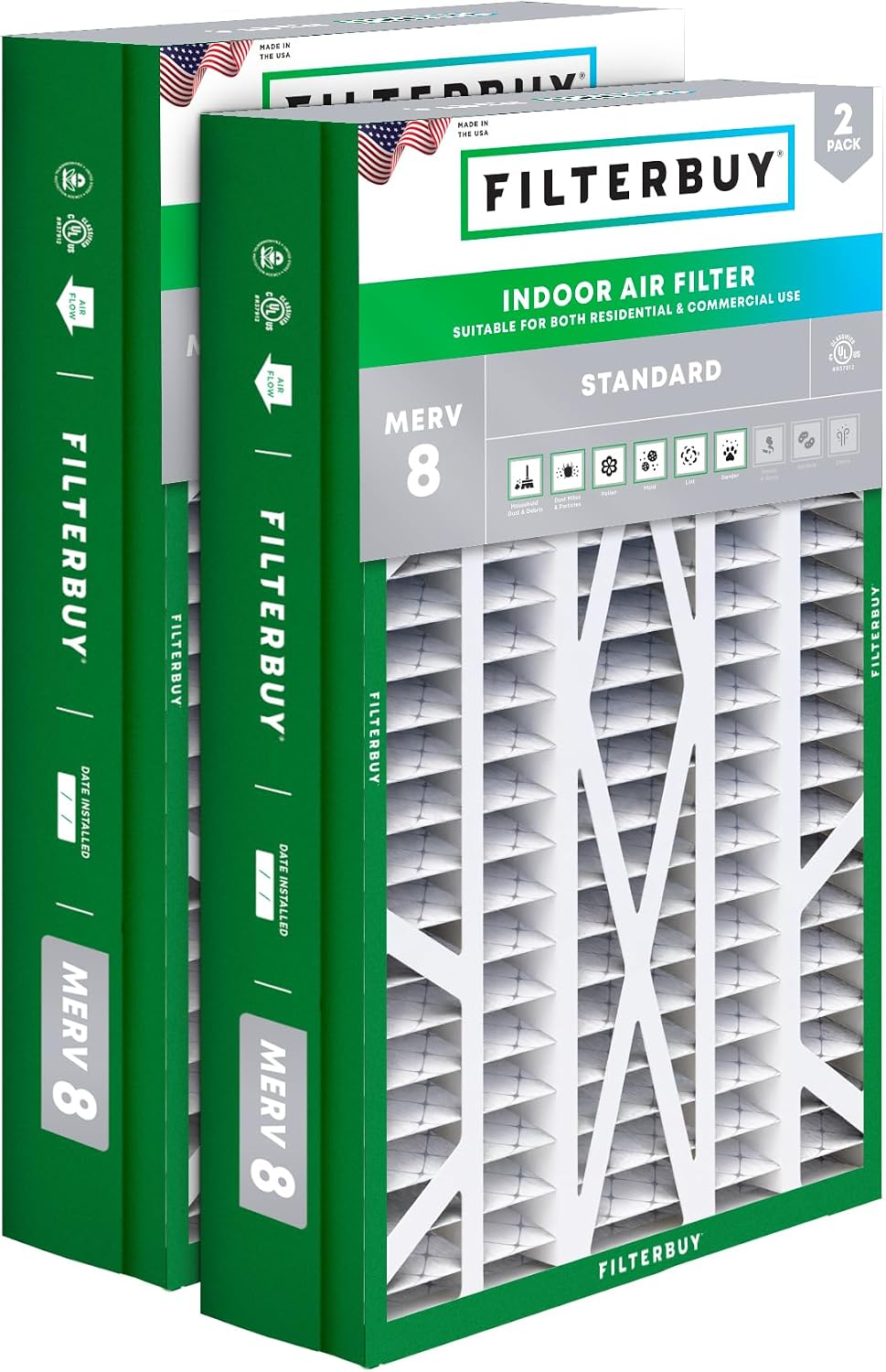 Filterbuy 22x24x5 Air Filter MERV 8 Dust & Allergy Defense (2-Pack)