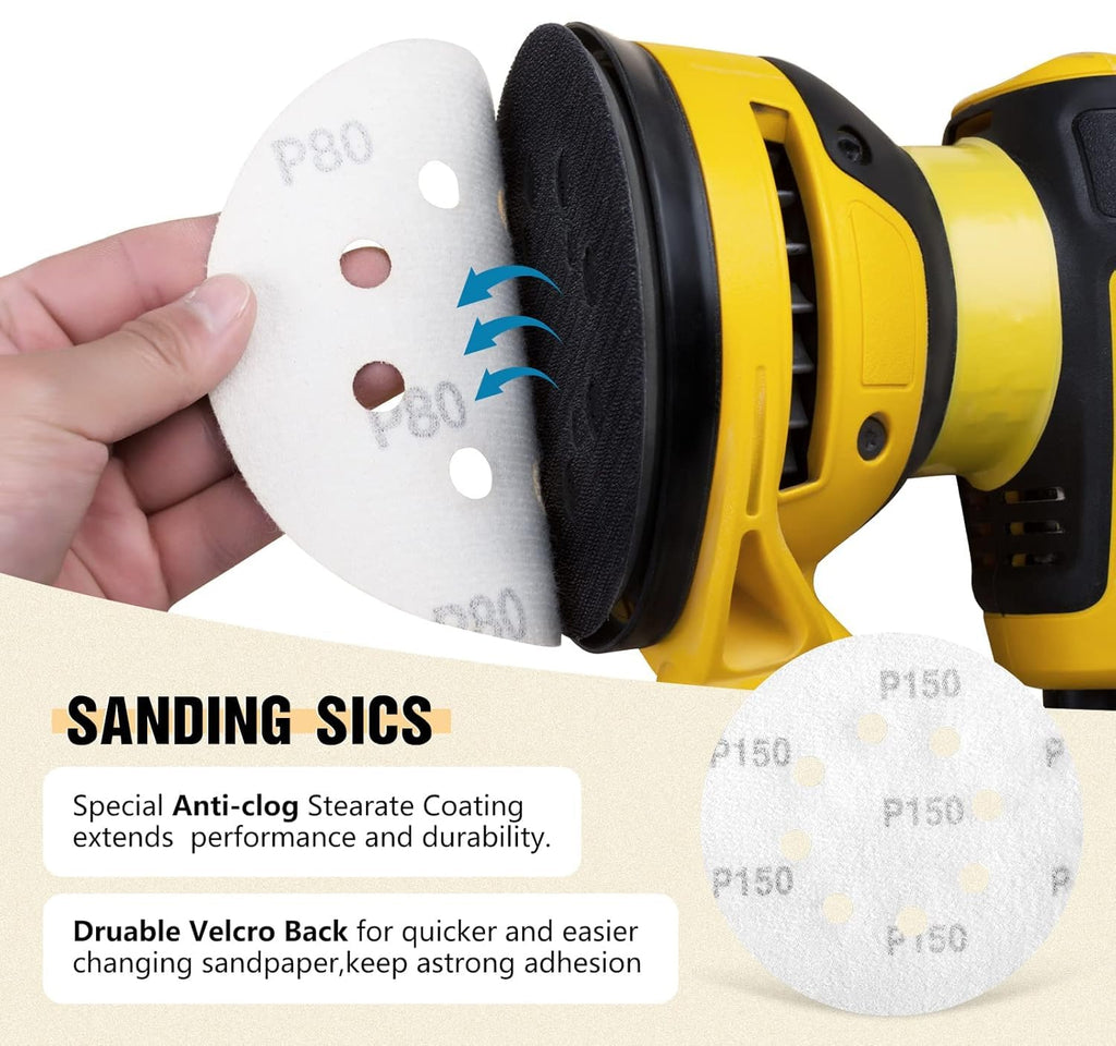 S SATC Sanding Discs 60 Grit 110Pcs Orbital Sander Discs 125mm Hook and Loop Round Orbital Sander Pads for Sanding