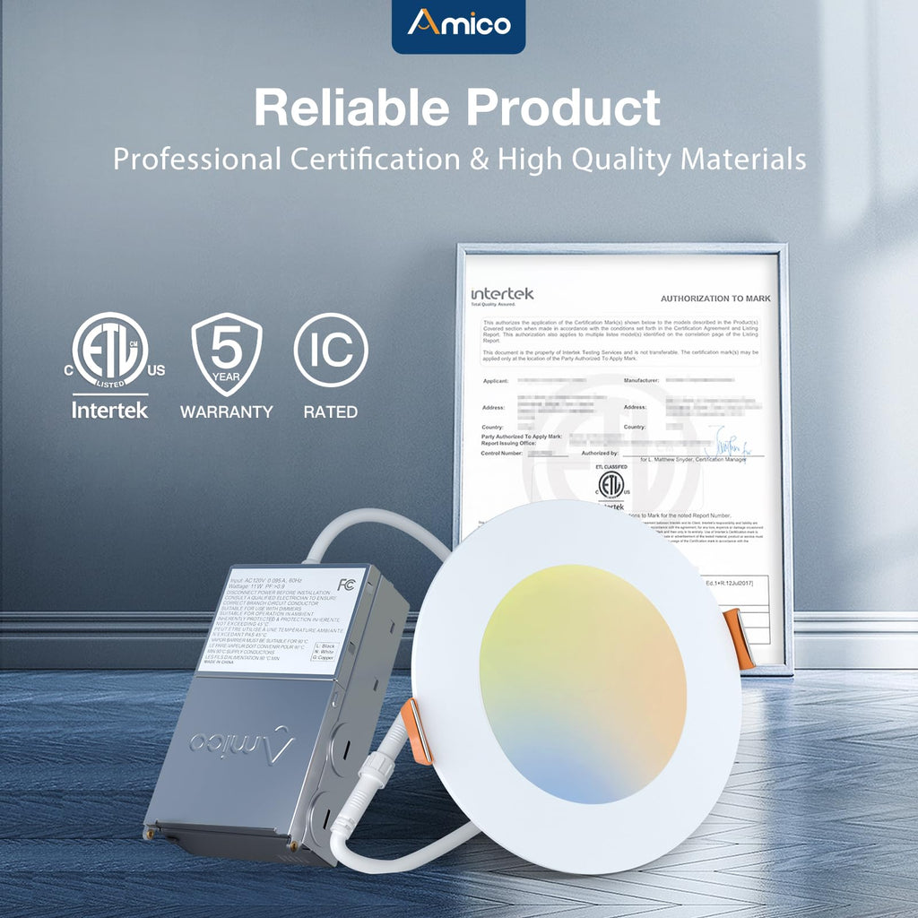 Amico 12 Pack 3 Inch LED Recessed Lighting, Canless Wafer Downlight, White
