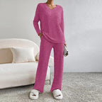 Lounge Wear Sets For Women Uk, Womens Pyjamas Set Long, Ladies Ribbed Loungewear Knit Outfits Womens Tracksuits 2 Piece Set V Neck Casual Casual Homewear