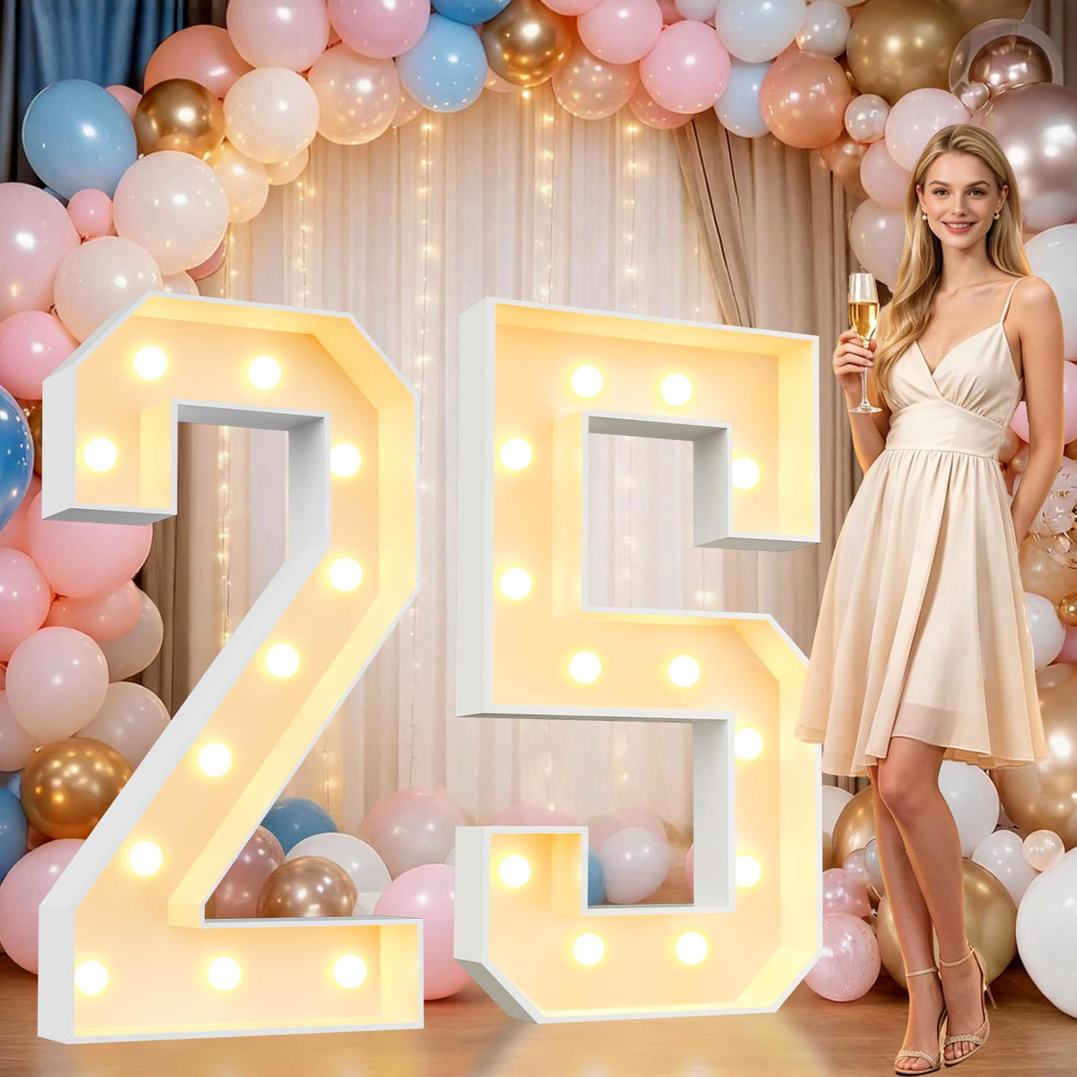 Pooqla 2.4FT Light Up Numbers, Marquee Numbers 2.4 Feet Tall Party Decor for Her Him, Mosaic Big Sign for 7th 17th 70th Birthday Anniversary Decoration Backdrop, Large Pre-Cut Frame Number 7