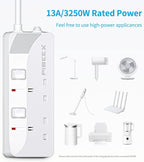 PIBEEX Extension Lead 2 Way Plug Sockets with Individual Switches Wall Mountable Power Strip 3M Extension Cable 13A Fused UK Plug 3250W