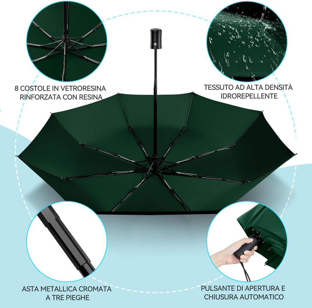TechRise Umbrella, Compact Strong Windproof Automatic Umbrellas, Folding Lightweight, Portable Travel Golf Umbrella for Rain