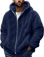 Teddy Fleece Jacket Mens, Full Zip Up Hoodies Long Sleeve Sherpa Fleece Winter Coats Fluffy Warm Jackets Thick Plush Oversized Hoodie Thermal Hooded Jumper Coat Cozy Cardigan Plus Size