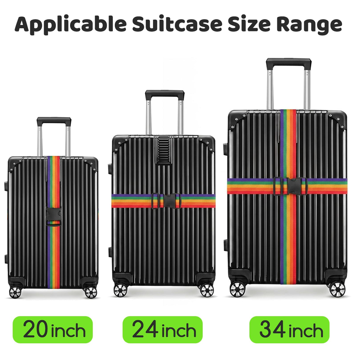 WISYOK Luggage Straps Extended, 4 Pack, 130-250cm Adjustable, Pink SkyBlue