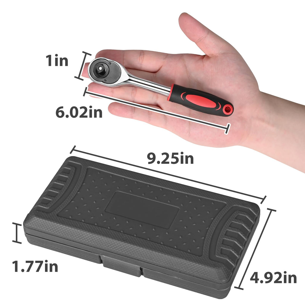 Egofine 46 Pieces 1/4 inch Drive Socket Ratchet Wrench Set, with Bit Socket Set Metric and Extension Bar for Auto Repairing and Household, with Storage Case