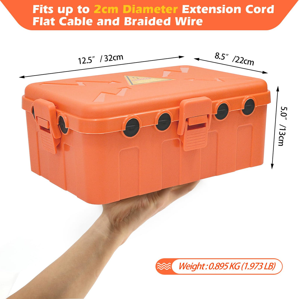 Hrensaw Medium Outdoor Electrical Box(10.6x5.5x4.5inch),Weatherproof Connection Box w/6 Cable Entry,IP54 Waterproof Extension Cord Cover Protect Power Strip,Timer,Plug,Holiday Lights,Black