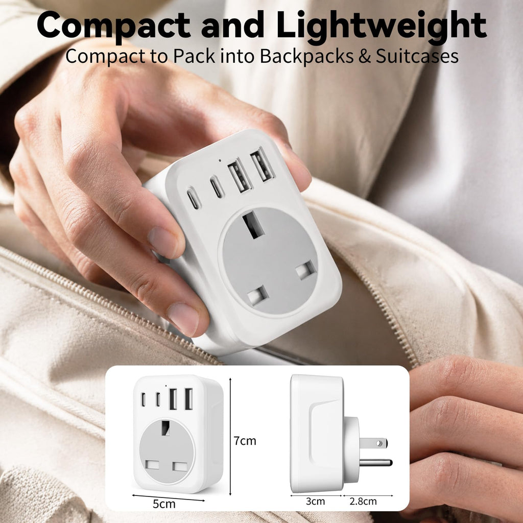 2 Pack UK To European Plug Adapter, 5 IN 1 European Travel Adaptor with 2 USB C & 2 USB A, EU Plug Adapter for Germany Spain France Turkey Greece etc (Type E/F)