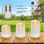 Outdoor Flameless Candles, Patented 3D Dual-LED, Set of 2 Slanted Plastic Pillars with Remote, Waterproof Non-Melting Battery Operated Decor for Bathroom Bedroom Gift, Black (D3 x H6)