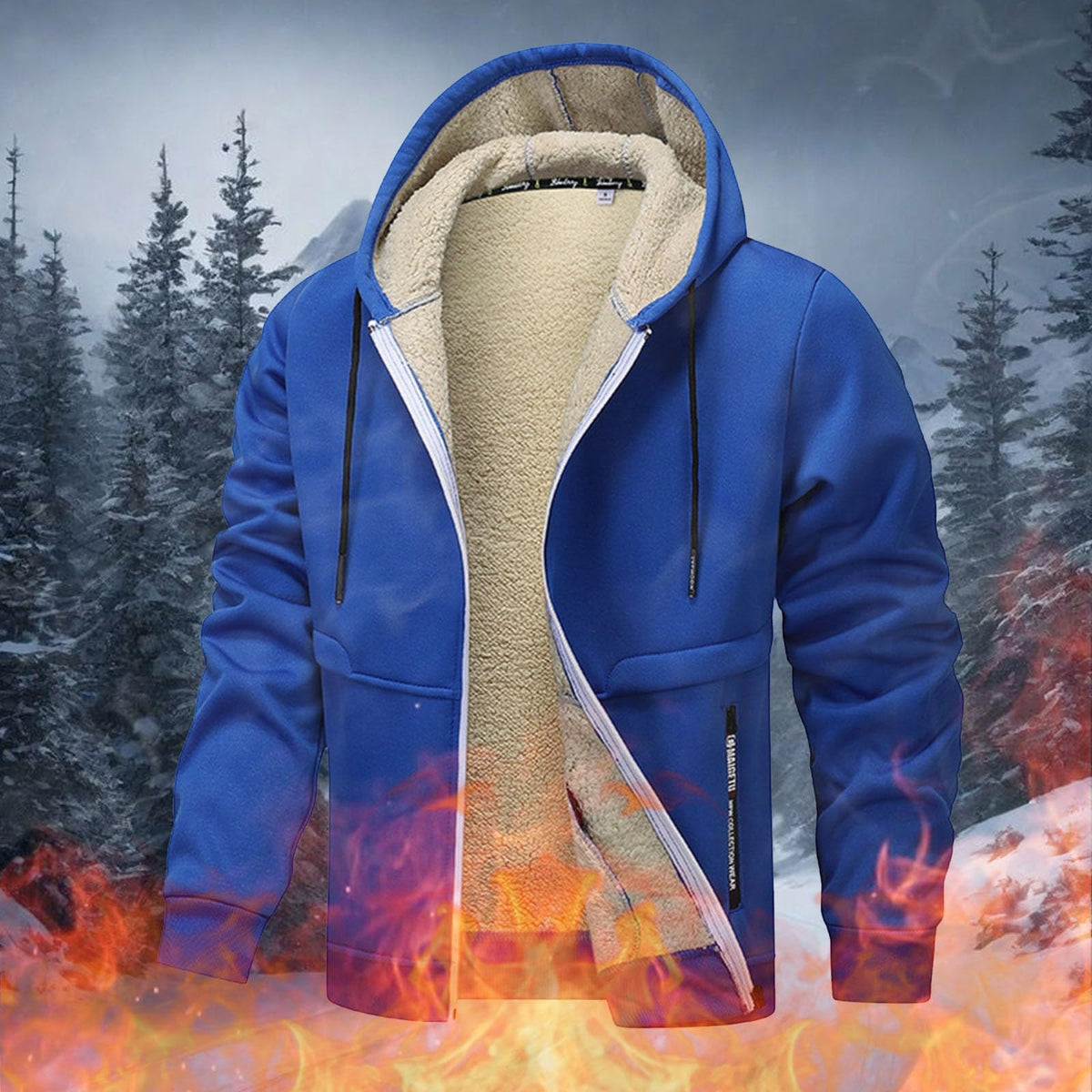 Teddy Fleece Men Hoodie Fleecing Lined Fuzzy Jacket with Pockets Full Zip Hooded Adjustable Sweatshirts Warm Parka Jackets Sherpa Ski Jackets Thermal Cardigan Jumper Coats Winter Outerwear Clothing