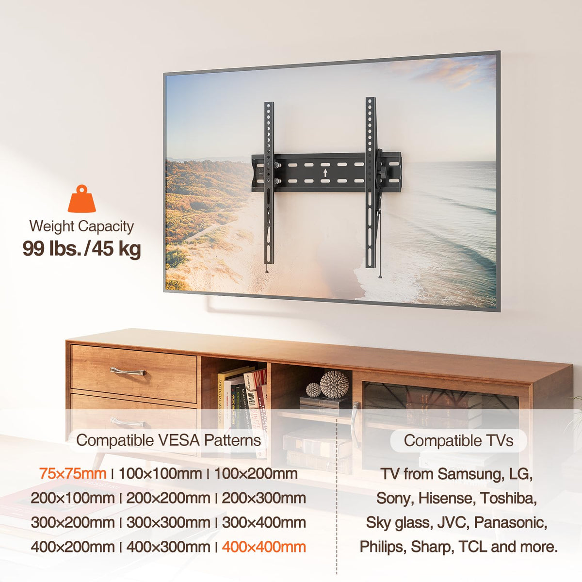 ELIVED Tilt TV Wall Bracket, Ultra Slim TV Mount for 26-60 inch Flat TVs