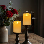 Outdoor Flameless Candles, Patented 3D Dual-LED, Set of 2 Slanted Plastic Pillars with Remote, Waterproof Non-Melting Battery Operated Decor for Bathroom Bedroom Gift, Black (D3 x H6)