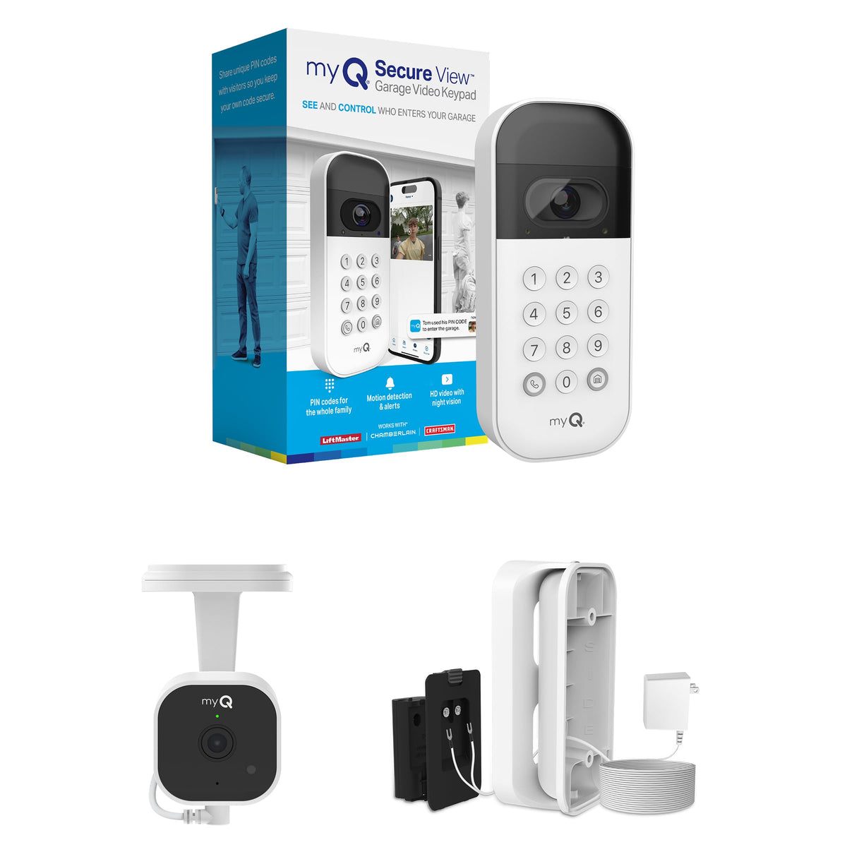 myQ Smart Garage Door Video Keypad with Wide-Angle Camera,Customizable PIN Codes,and Smartphone Control–Take Charge of Your Garage Access Works with Chamberlain, LiftMaster and Craftsman openers,White