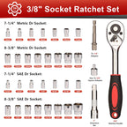 Egofine 46 Pieces 1/4 inch Drive Socket Ratchet Wrench Set, with Bit Socket Set Metric and Extension Bar for Auto Repairing and Household, with Storage Case