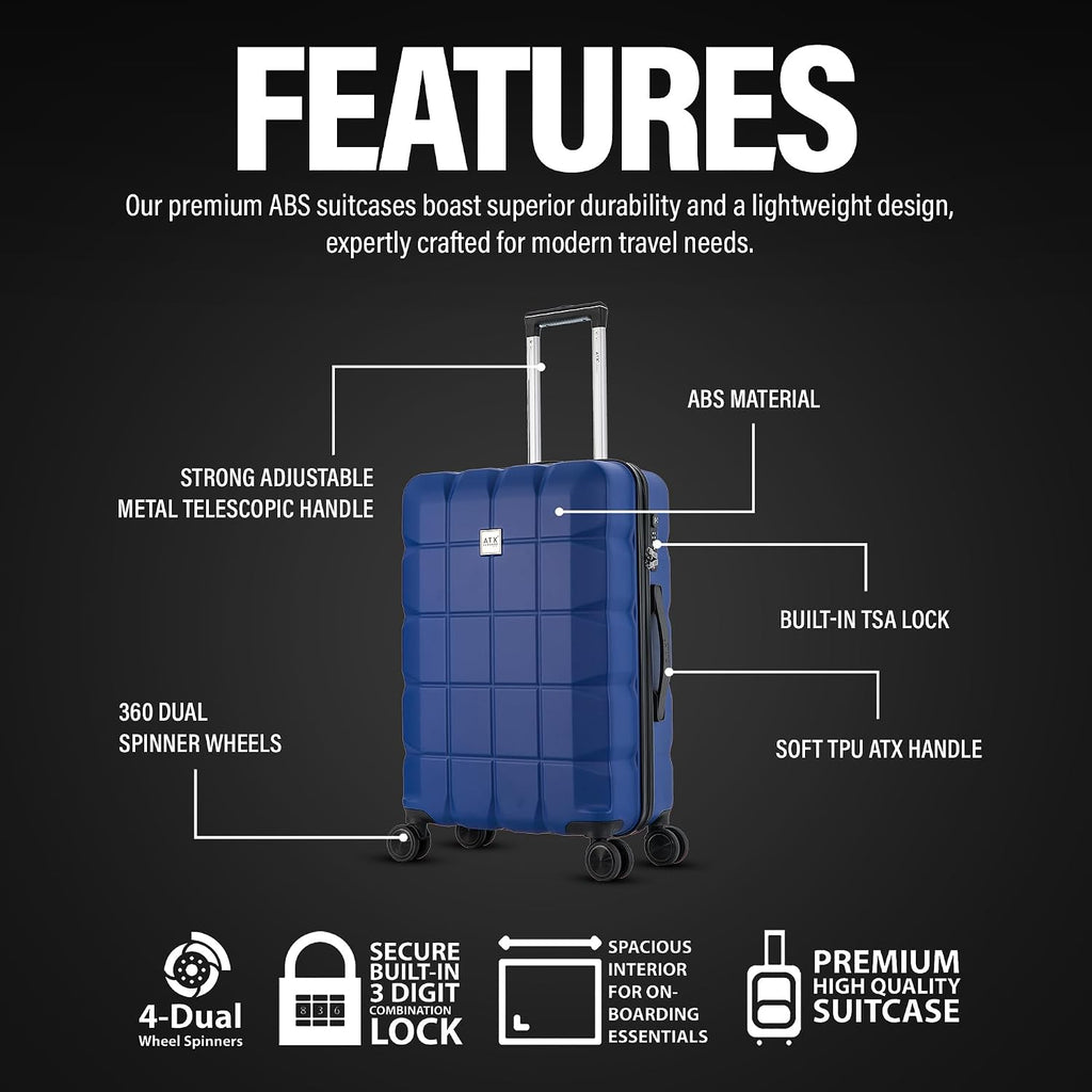 ATX Luggage Extra Large Suitcase Super Lightweight Durable ABS Hard Shell Suitcase with 4 Wheels and Built-in TSA Lock (Black, 32 Inches,132 Liter)