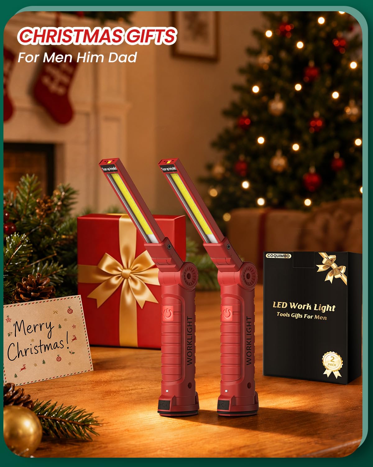 Coquimbo 2 Pack Rechargeable Work Light, Christmas Dad Gifts for Men Him