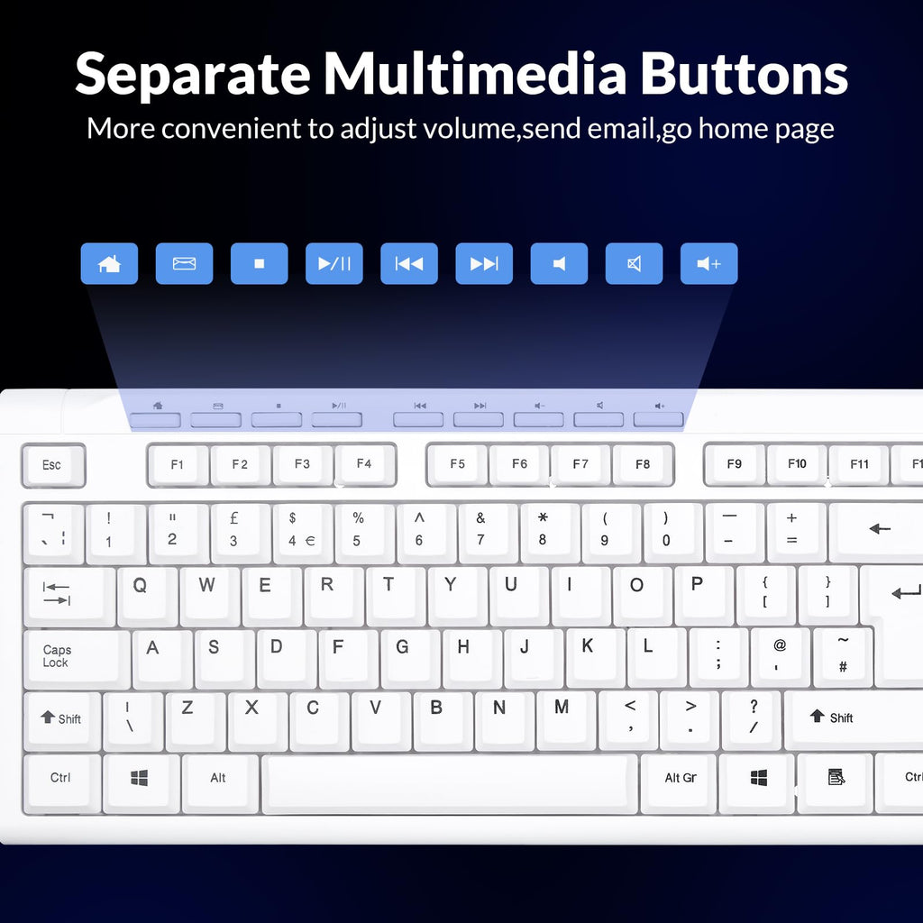 Rii RK907 USB Wired Keyboard Full Size Office Keyboard Compatible with Mac PC Tablet Windows Android Microsoft UK Layout