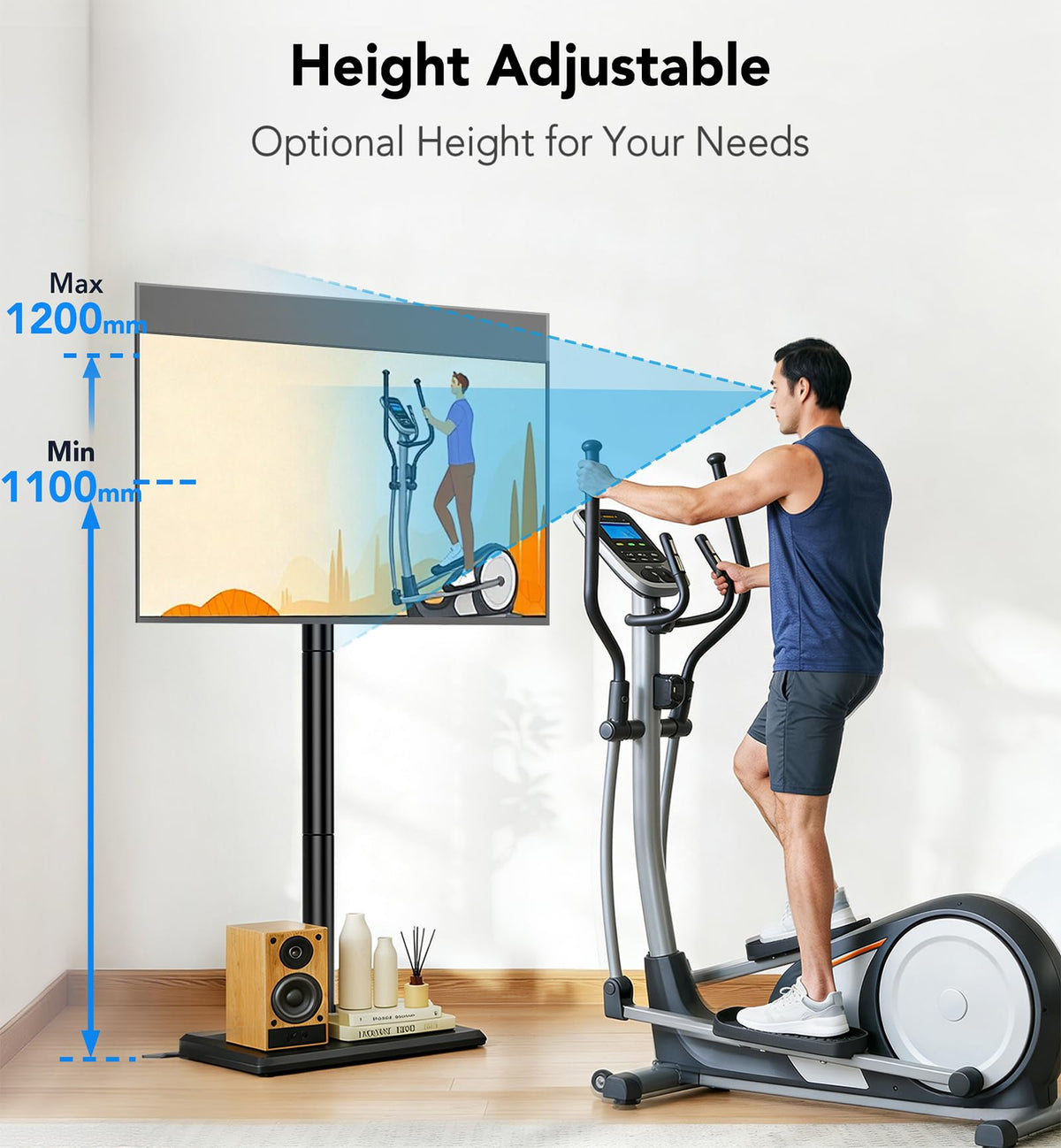 Floor TV Stand with Mount for 26-55 inch TVs up to 35 kg, Height Adjustable Swivel Tilt TV Stand with Wood Base & Shelf, Saving Space Design for Bedroom, Living Room and Corner, White
