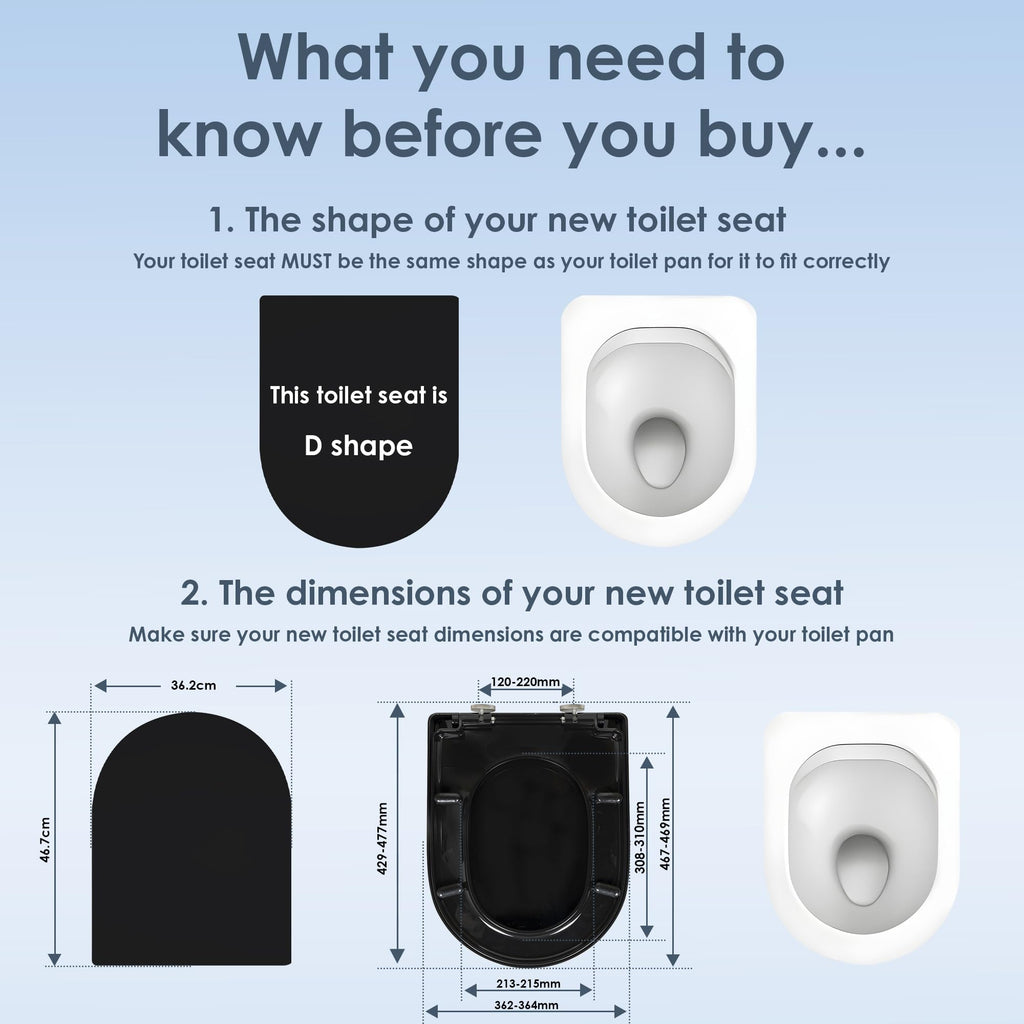 AQUALONA® Premium Thermoplastic Toilet Seat Soft Close Hardwearing Seat with Two Button Hinge Release D Shaped Easy to Clean Simple Installation Top and Bottom Fittings (Blue - D Shape)