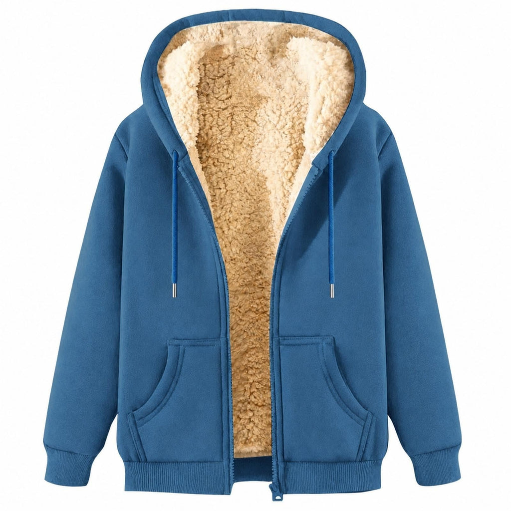 Womens Teddy Fleece Hoodies Sherpa Lined Fuzzy Jacket with Pockets Full Zip Hooded Adjustable Sweatshirts Ladies Winter Warm Jumper Coat Outwear Thermal Outfits Clothing