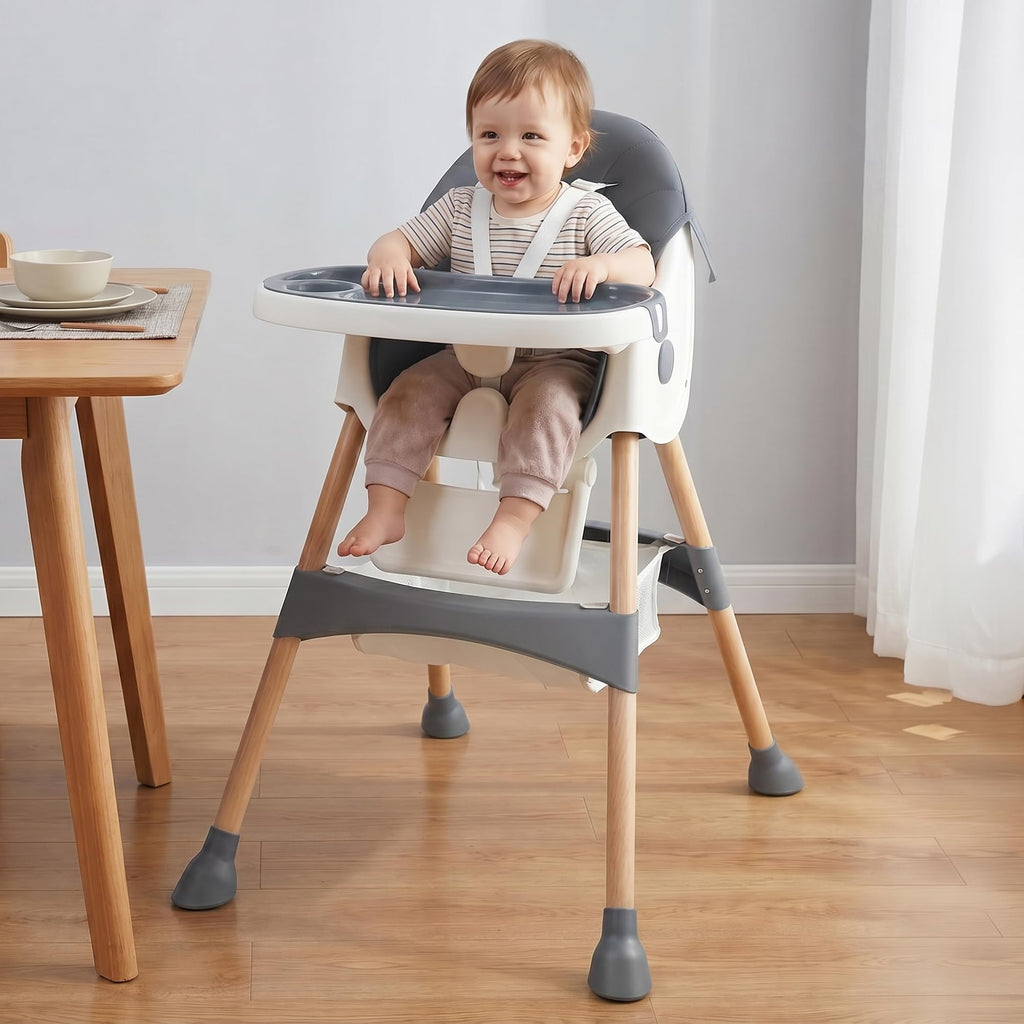 Baby High Chair Foldable Highchair, High Chairs for Babies and Toddlers Adjustable Height & Reclining Seat Detachable Double Tray, Ergonomic Feeding Portable Highchairs for Newborn 6 Months to 5 Years