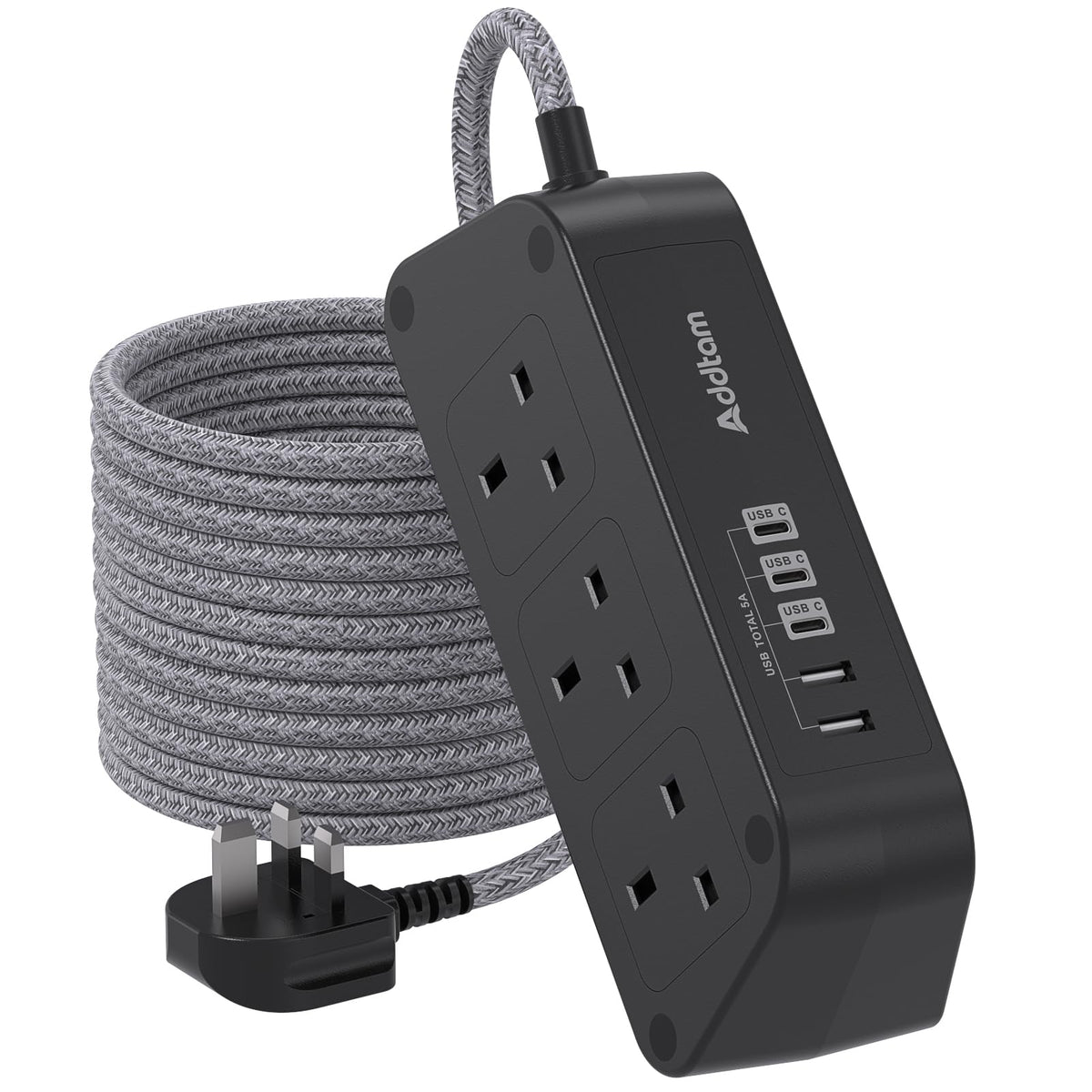 Extension Lead with USB Slots, 6 Way Outlets 5 USB (5A, 3 USB- C Port),1.6M