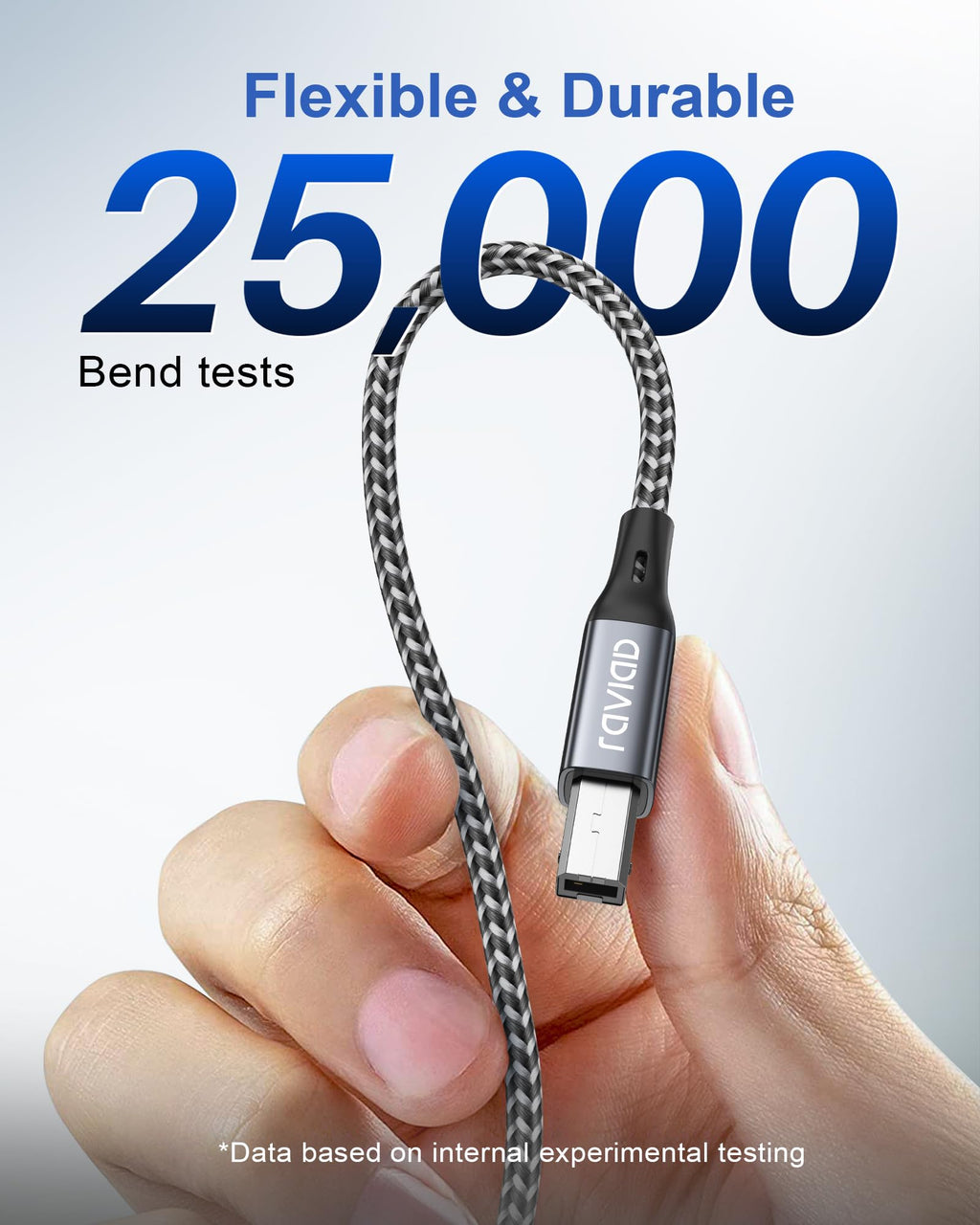RAVIAD USB Printer Cable 2M, USB 2.0 Type A Male to B Male Nylon Braided
