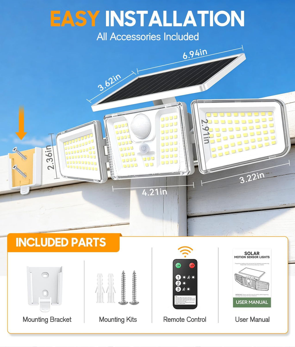 KOOPER Solar Motion Lights Outdoor, 210 LED Remote Solar Flood Lights 2PK