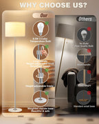 Ambimall Floor Lamp for Living Room with Smart Light Bulb, RGB + Stepless Dimmable Colors Temperature & Brightness(White Shade & Black Pole)